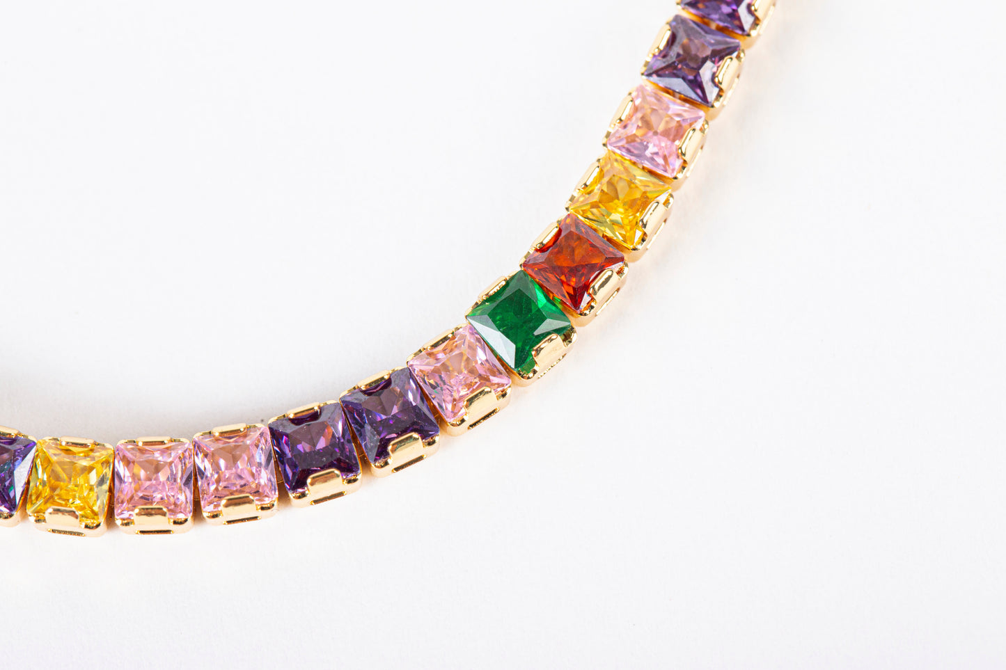 Colorful Square Zircon Pet Collar | Matching Bracelet & Necklace with Furry Friend